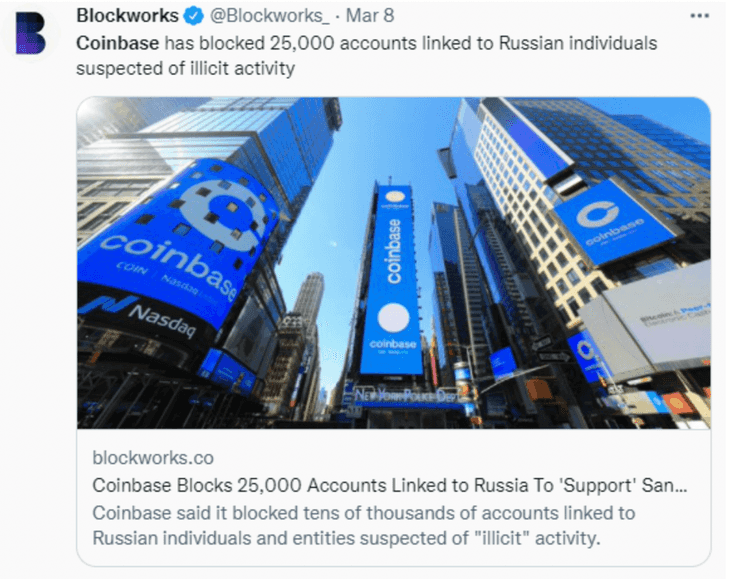 Coinbase Blocks Russian Accounts